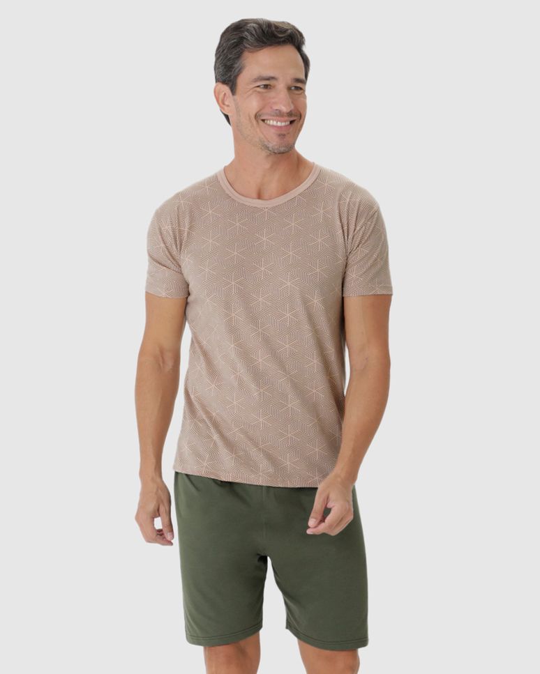 Pijama Masculino Camiseta Estampada Em Malha Mescla