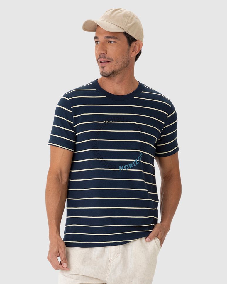 Camiseta Masculina Manga Curta Horizon Em Malha Listrada