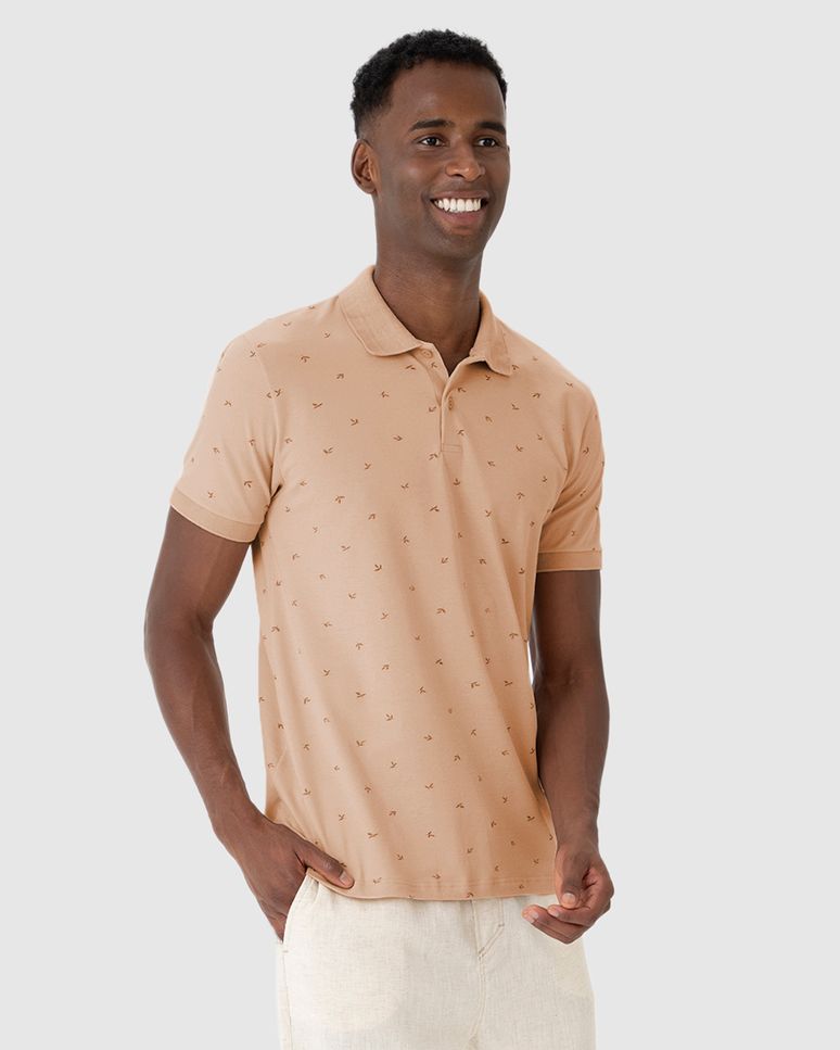 Camisa Polo Masculina Com Estampa Em Piquet Stretch
