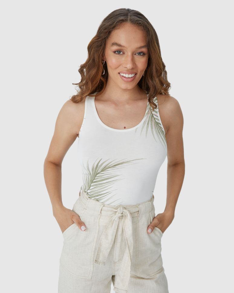 Regata Feminina Decote Redondo Estampada Em Viscose Stretch