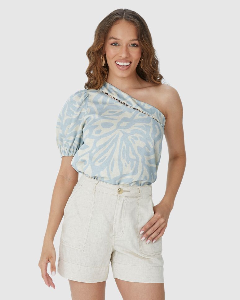 Blusa Feminina Estampada Decote Ombro Só Em Tecido Texturizado