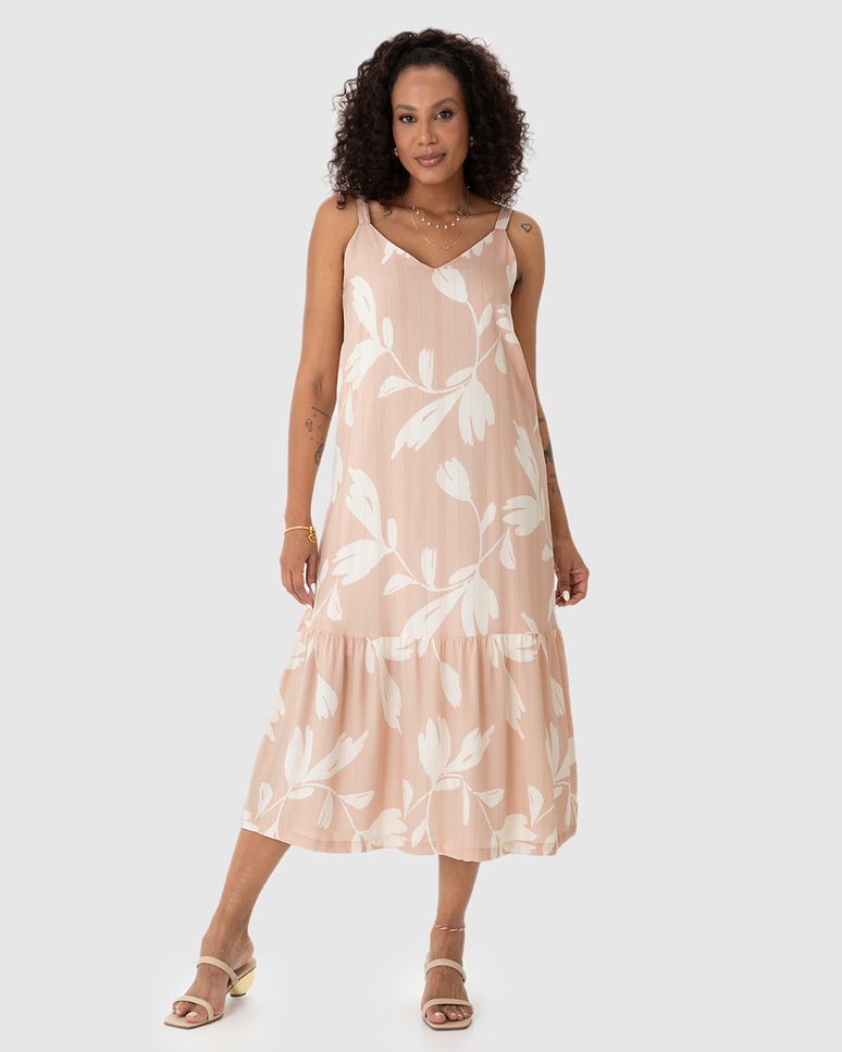 Vestido Midi Feminino Alça Regulável Em Viscose Lurex