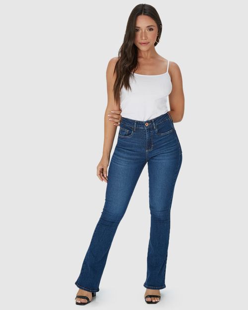 Calça Feminina Small Flare Push Up Elástico Interno Em Flex Jeans