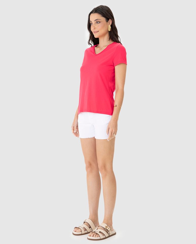 Camiseta Básica Feminina Slim Decote V Em Algodão