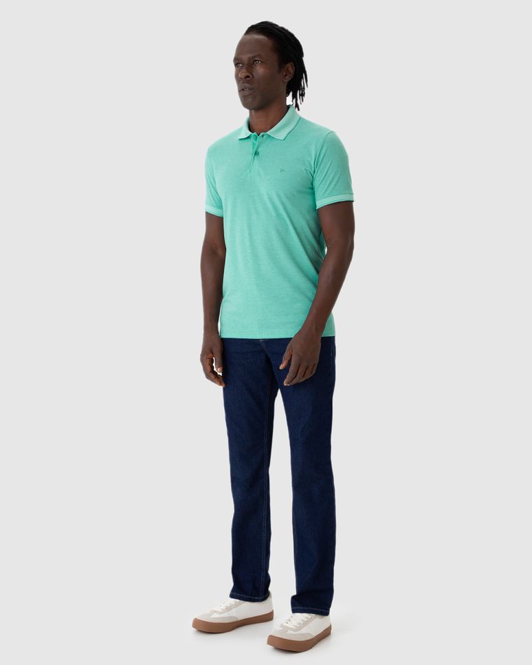 Camisa Polo Básica Masculina Slim Em Malha Rajada