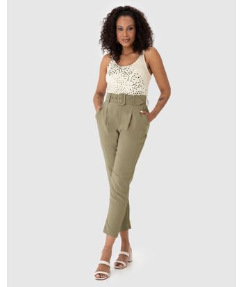 Calça Alfaiataria Feminina Com Cinto E Bolso Lateral