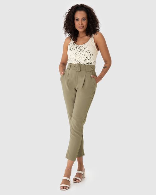 Calça Alfaiataria Feminina Com Cinto E Bolso Lateral