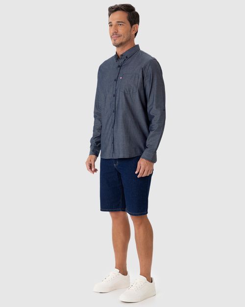 Camisa Masculina Manga Longa Em Algodão Chambray