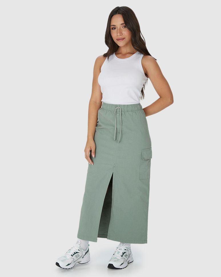 Saia Midi Feminina Cargo Em Sarja Stretch Texturizada