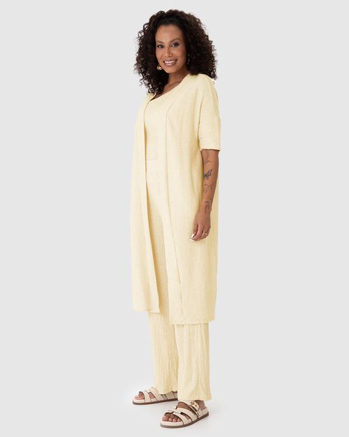 Cardigan Amplo Feminino Manga Curta Em Malha Texturizada