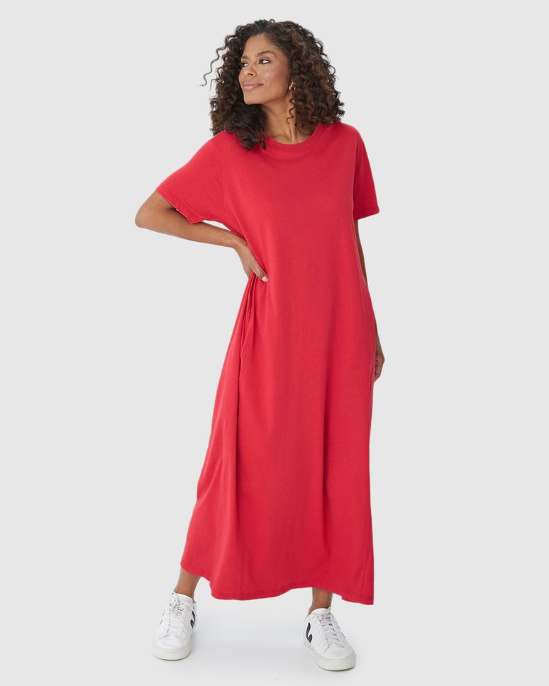 Vestido Midi Feminino Bolso Frontal Em Malha Comfy Touch