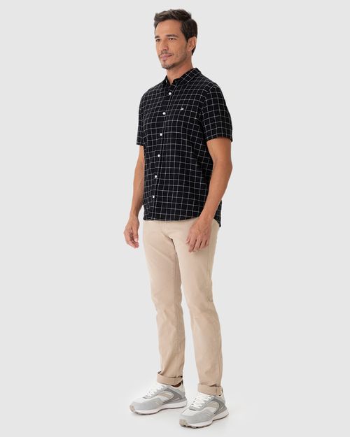 Camisa Masculina Quadriculada Em Linho Com Algodão