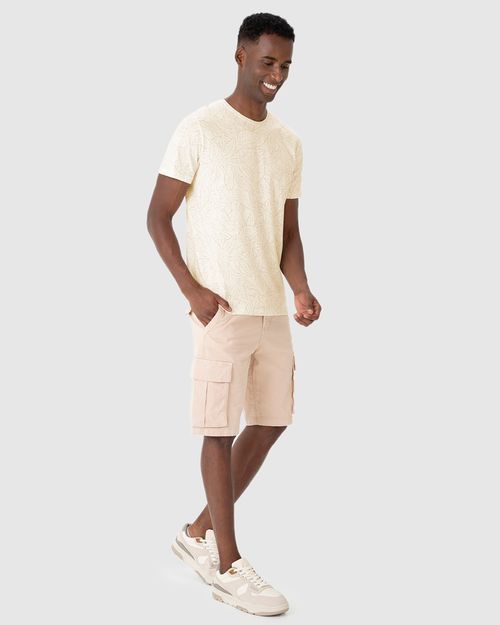 Camiseta Masculina Estampa Corrida Folhagem Em Malha Linho