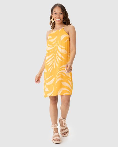 Vestido Feminino Estampado Decote Reto Em Viscose