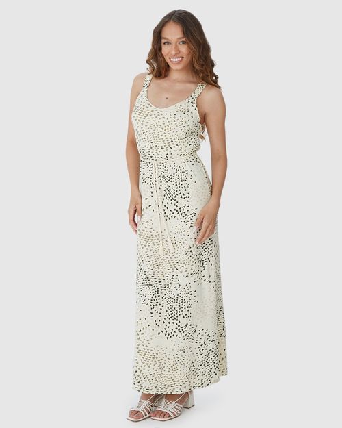 Vestido Midi Feminino Estampado Decote V Em Malha Viscolinho Stretch
