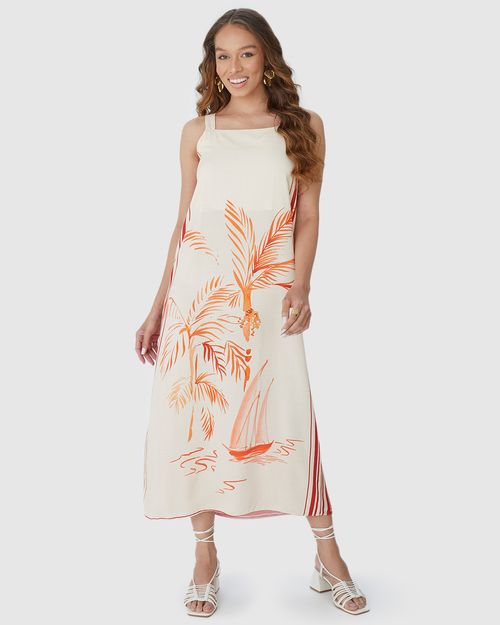 Vestido Midi Feminino Estampa Dupla Face Em Viscose