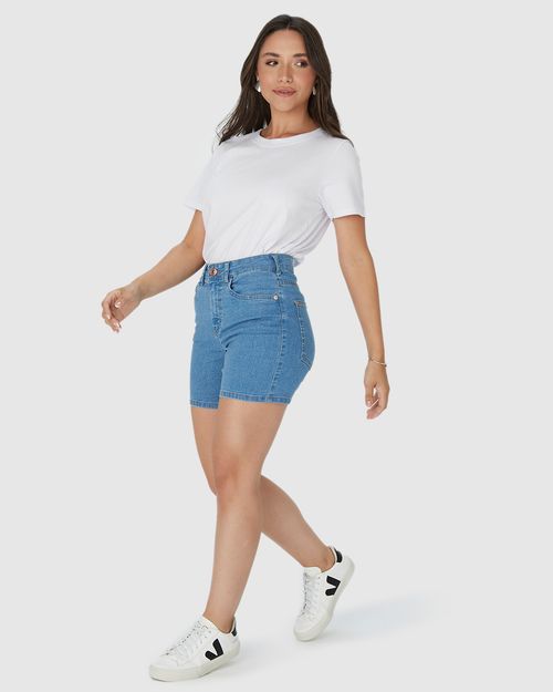Bermuda Feminina Cintura Média Em Jeans Com Poliéster Reciclado