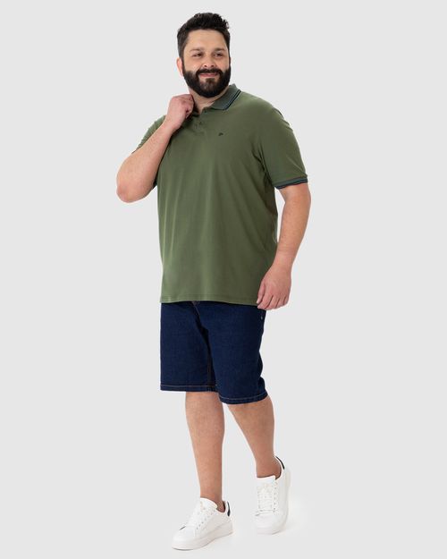 Camisa Polo Masculina Plus Size Peitilho Frontal Em Piquet Stretch