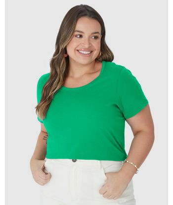 Blusa Básica Feminina Plus Size Manga Japonesa Em Viscose Stretch