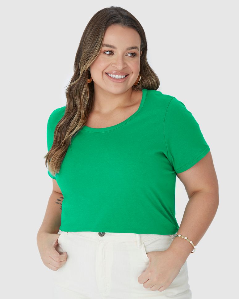 Blusa Básica Feminina Plus Size Manga Japonesa Em Viscose Stretch