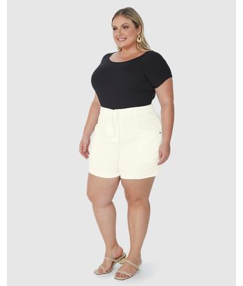 Bermuda Feminina Plus Size Mom Com Cinto Em Sarja Com Elastano
