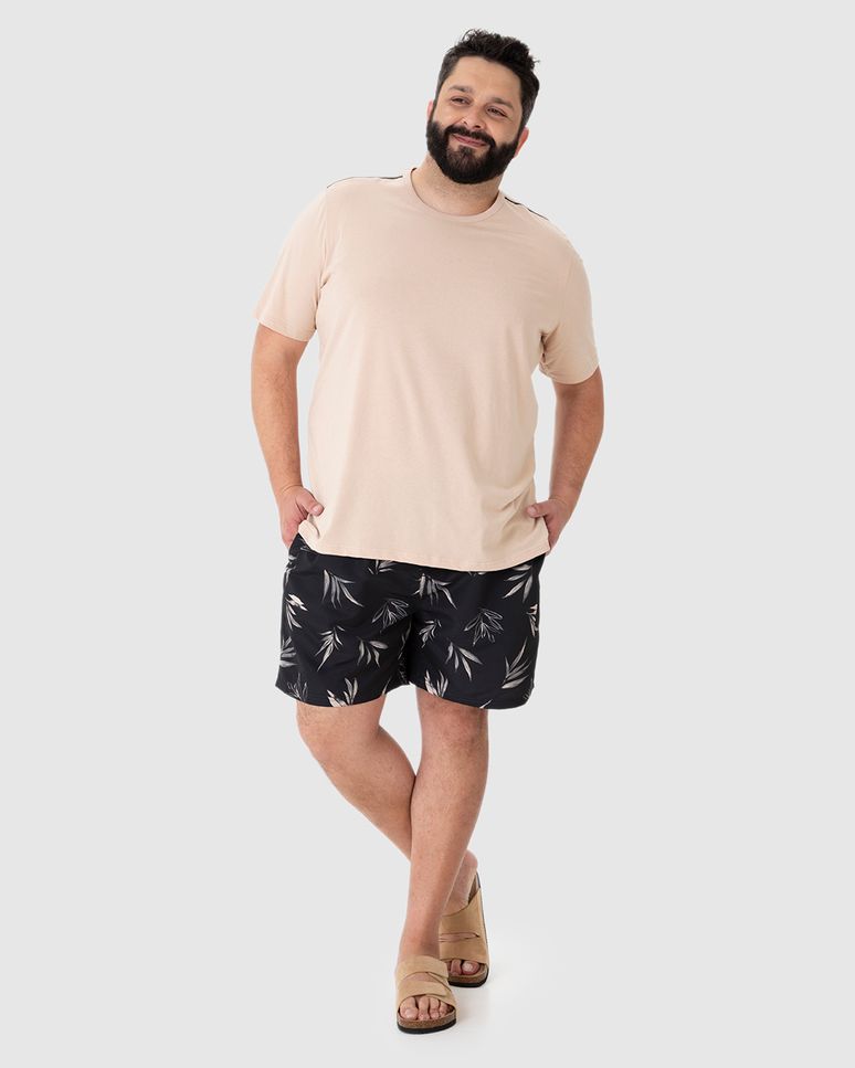 Camiseta Masculina Plus Size Com Detalhe Retilínea Em Algodão