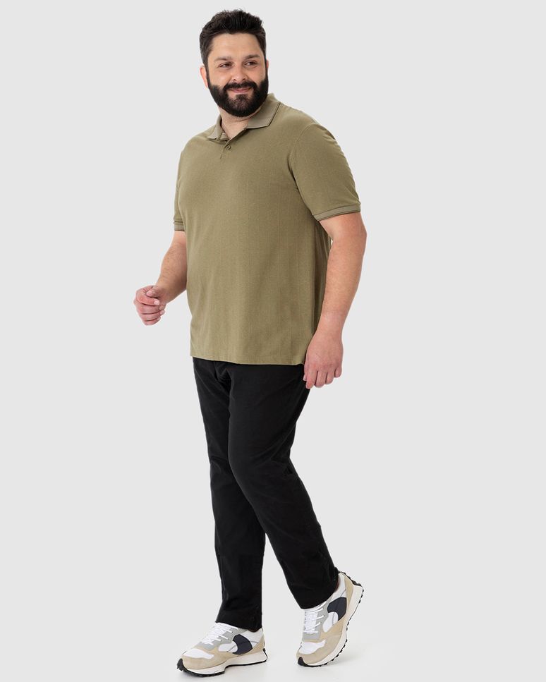 Camisa Polo Masculina Plus Size Gola Retilínea Em Malha Texturizada