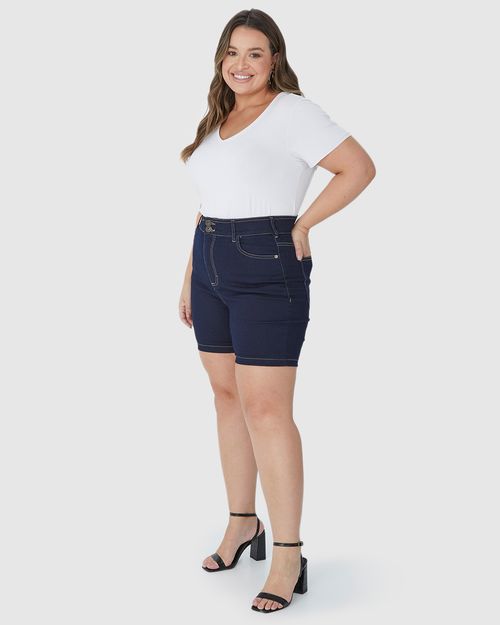 Bermuda Feminina Plus Size Comfort Cintura Média Em Jeans Com Elastano