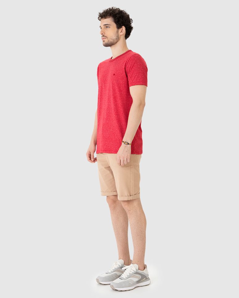 Camiseta Básica Masculina Bordada Em Malha Rajada