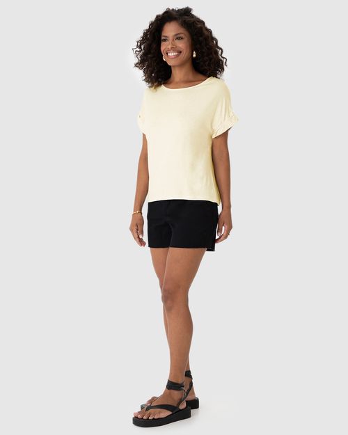 Blusa Feminina Decote Canoa Em Malha Viscolinho Stretch