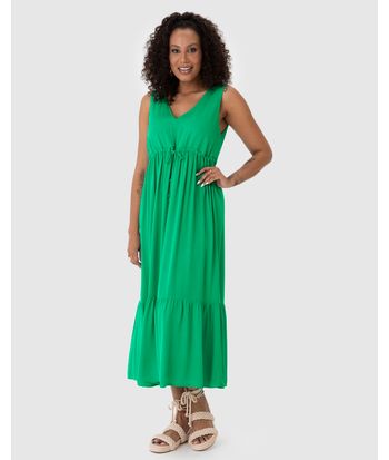 Vestido Midi Feminino Evasê Amarração Funcional Em Viscose