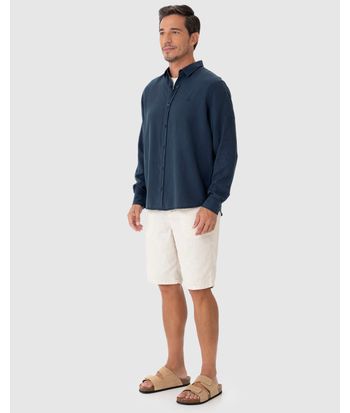 Camisa Masculina Regular Bordado Peitoral Em Liocel
