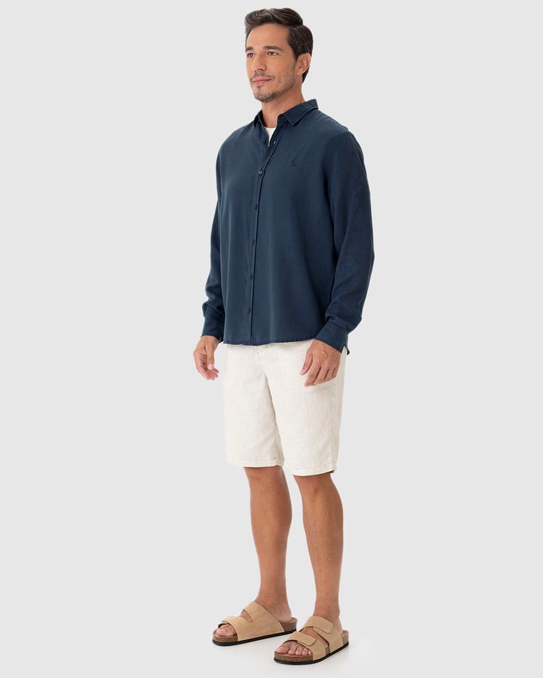 Camisa Masculina Regular Bordado Peitoral Em Liocel