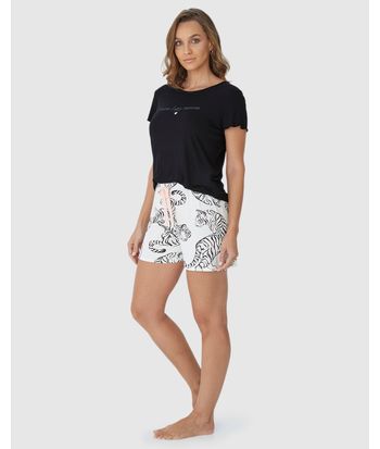 Pijama Feminino Shorts Estampada Com Cadarço Em Viscose Stretch