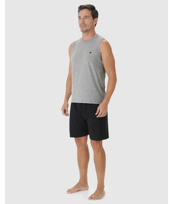 Pijama Masculino Regata Bordado Peitoral Em Algodão