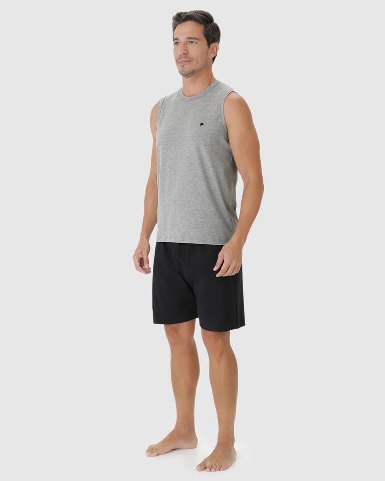 Pijama Masculino Regata Bordado Peitoral Em Algodão