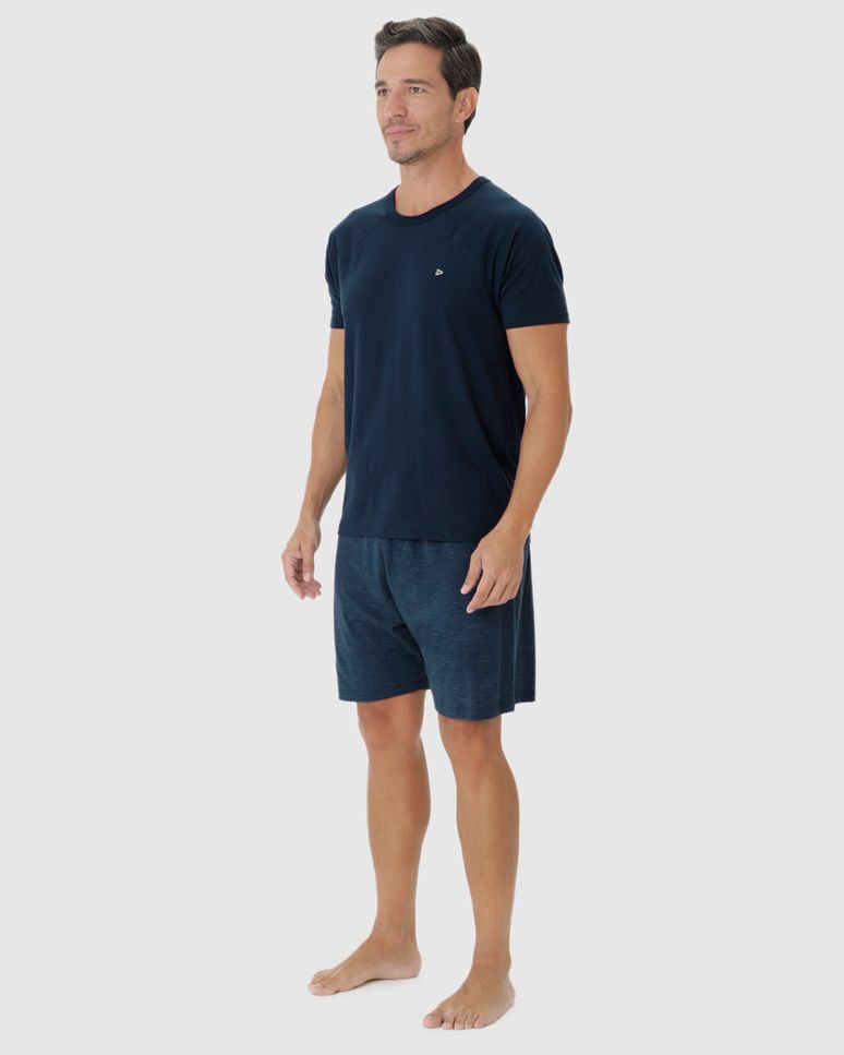 Pijama Masculino Camiseta Bordado Peitoral Em Algodão