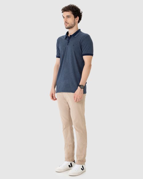 Camisa Polo Masculina Peitilho Frontal Em Malha Mesclada