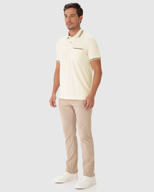 Camisa Polo Masculina Regular Bolso Frontal Em Malha Linho