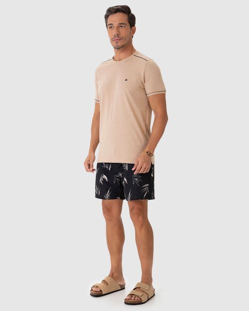 Camiseta Masculina Bordado Frontal Em Malha Texturizada