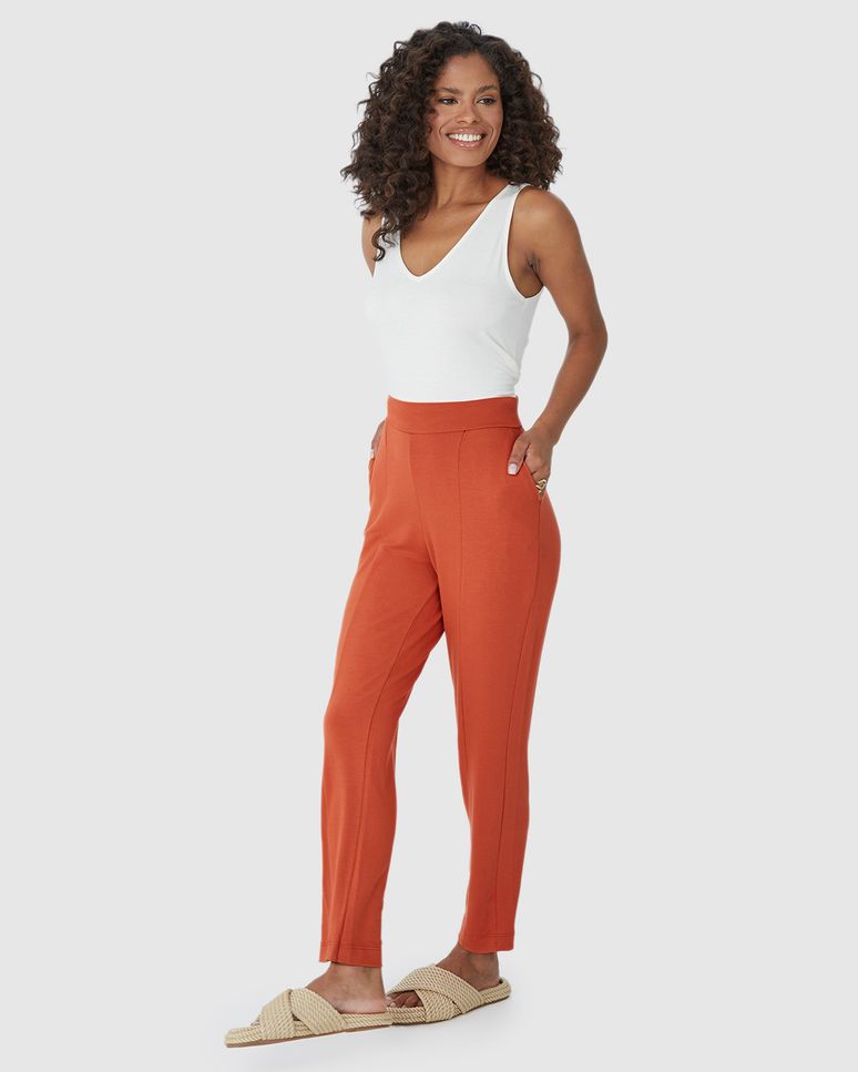 Calça Cigarrete Feminina Bolso Lateral Em Moletinho De Viscose