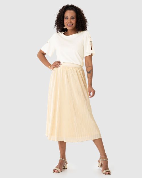 Blusa Feminina Bordado Na Manga Em Malha Algodão Comfy