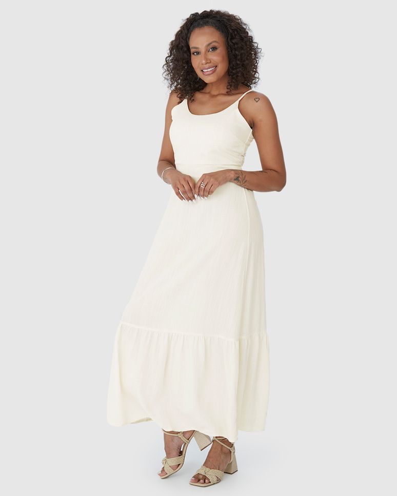 Vestido Longo Feminino Com Amarração Nas Costas Em Viscolinho