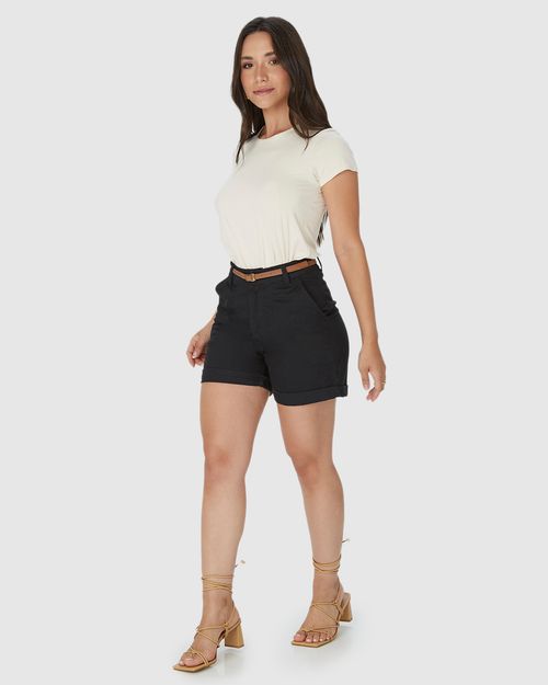 Bermuda Alfaiataria Feminina Com Cinto Em Sarja Stretch