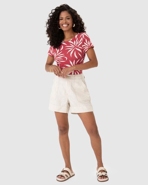 Blusa Feminina Estampa Folhagem Em Viscolinho Premium