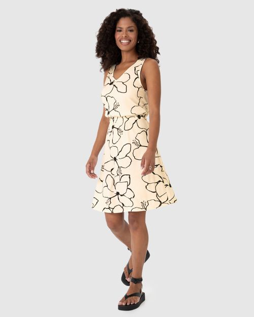 Vestido Feminino Estampado Decote V Em Malha Canelada De Viscose