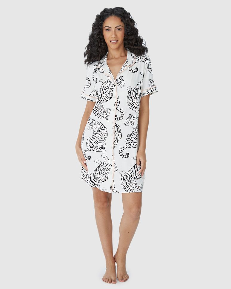 Camisola Americana Feminina Manga Curta Estampada Em Viscose Stretch