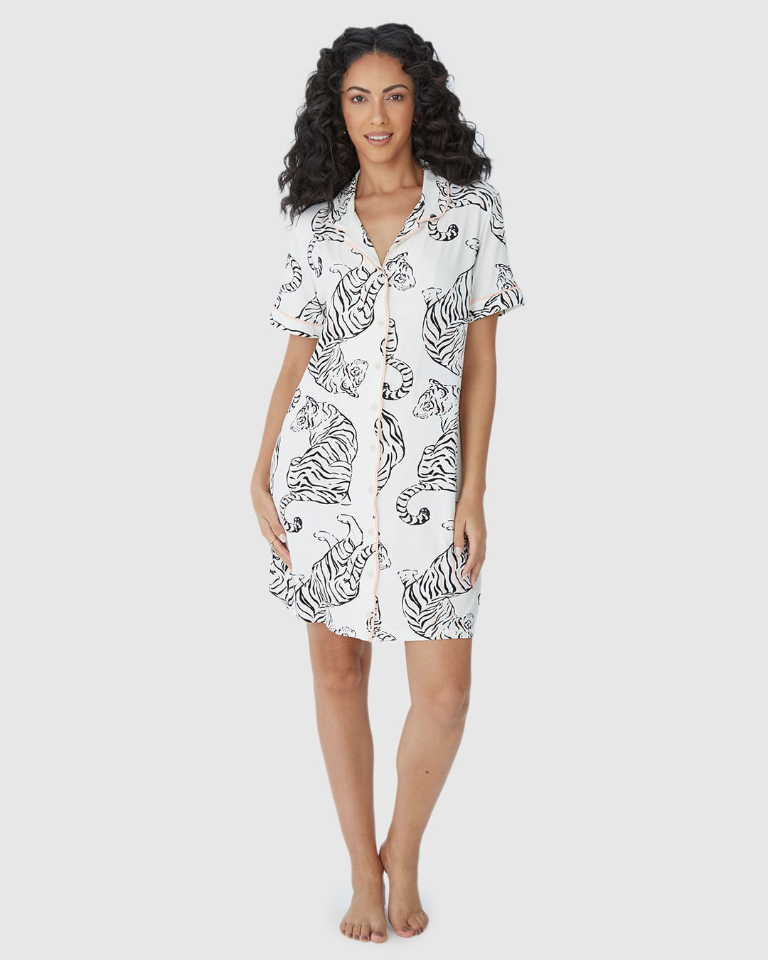 Camisola Americana Finina Manga Curta Estampada Viscose Stretch