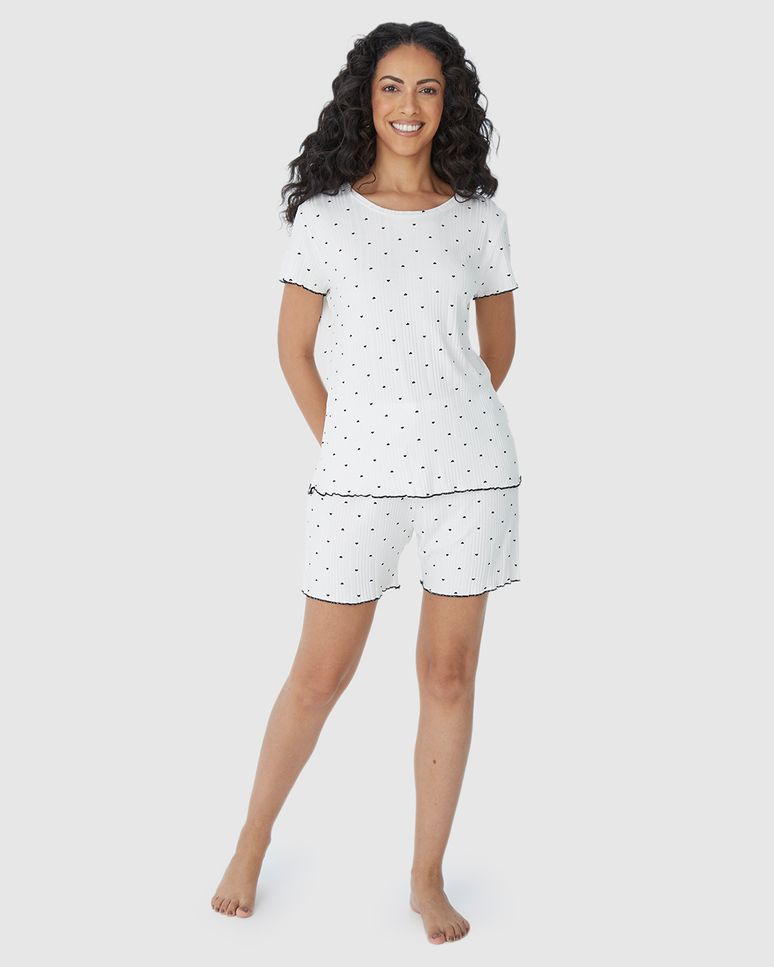 Pijama Feminino Estampado Com Barra Picot Em Malha Viscose Canelada