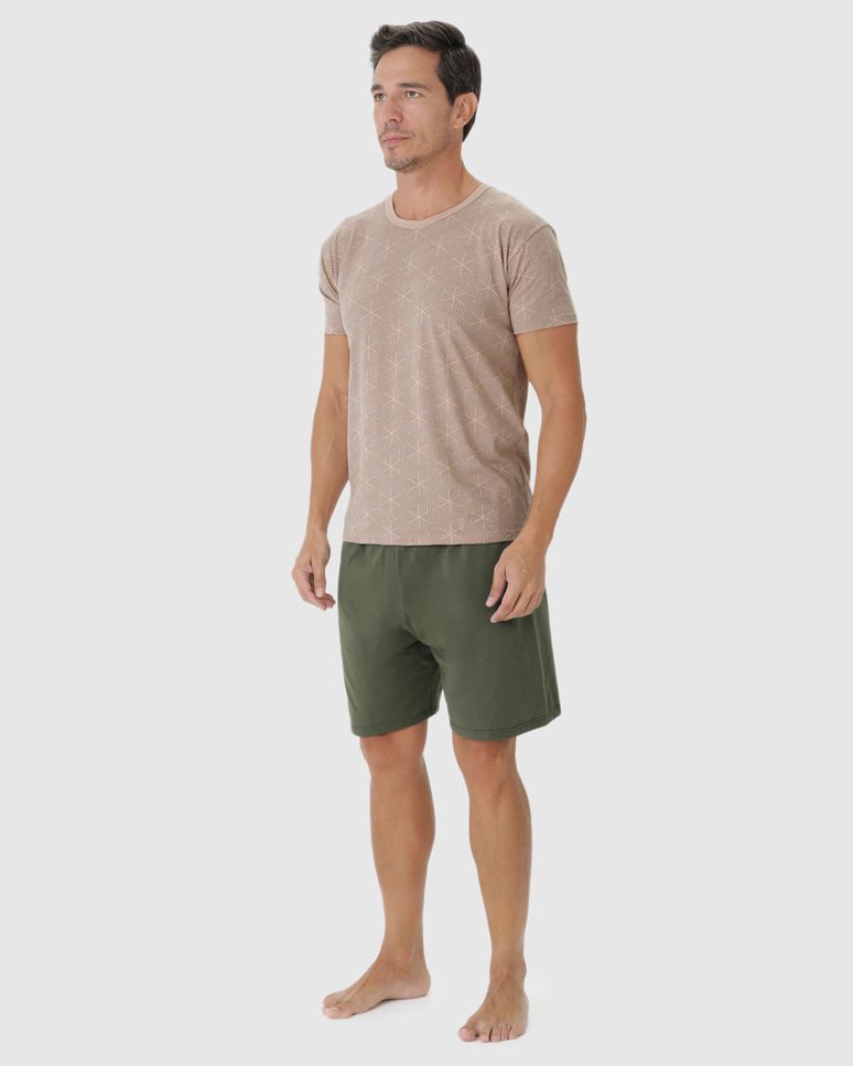 Pijama Masculino Camiseta Estampada Em Malha Mescla